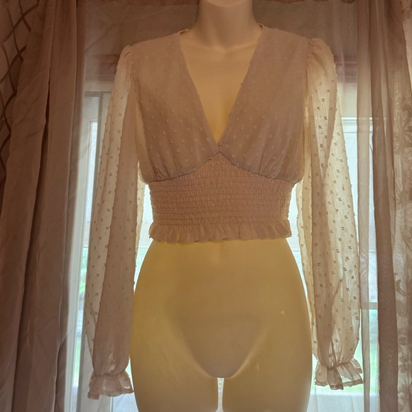 Women’s Frenchy Swiss Lace Babydoll Crop Top - Picture 4 of 7